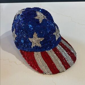 Sequin American Flag Patriotic USA Ball Cap NWT